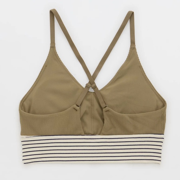 Ribbed Olive Bralette with Striped Band - Picture 2 of 8